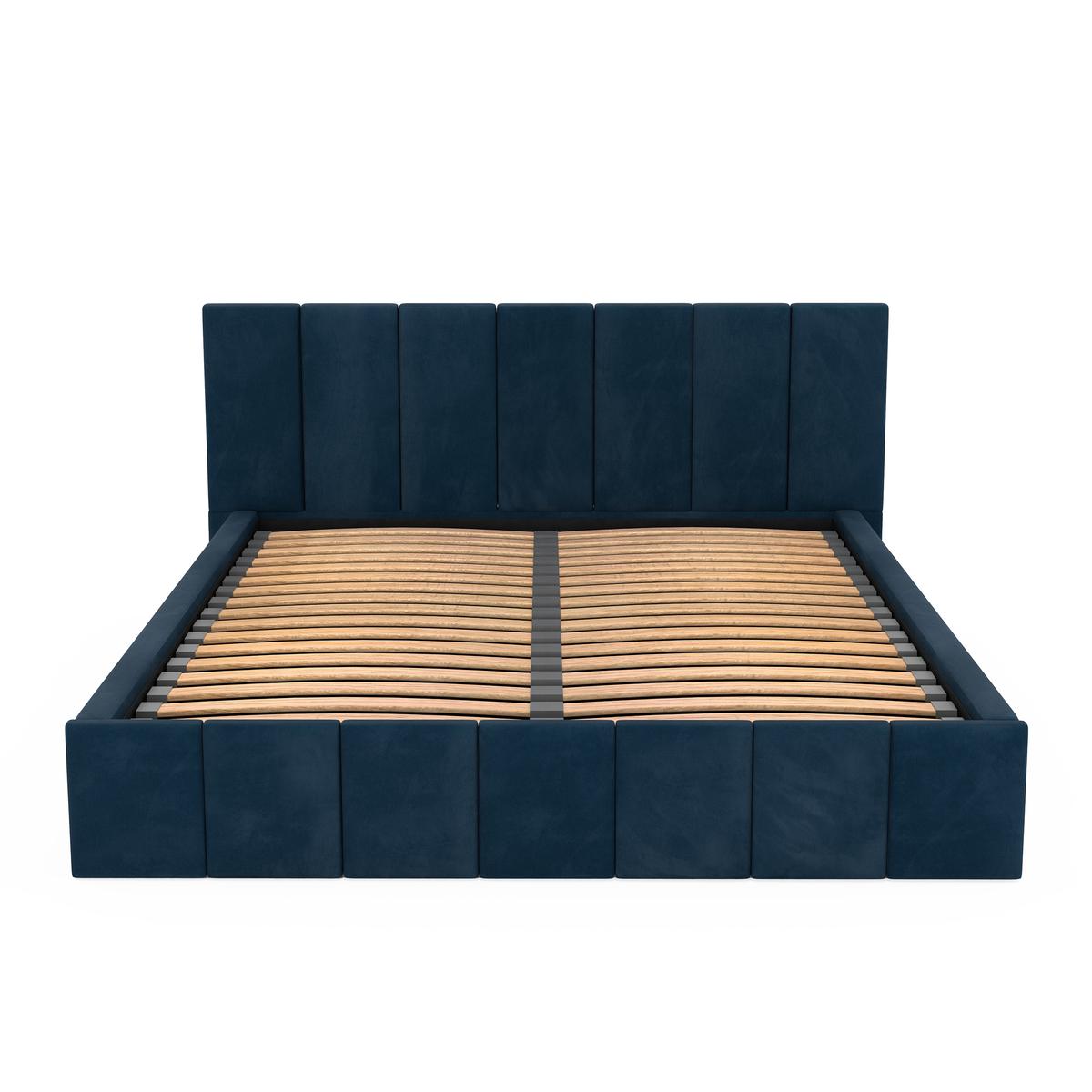 Łóżko tapicerowane 140x200 premium z pojemnikiem do sypialni granatowe wezgłowie 107 cm nr. 16