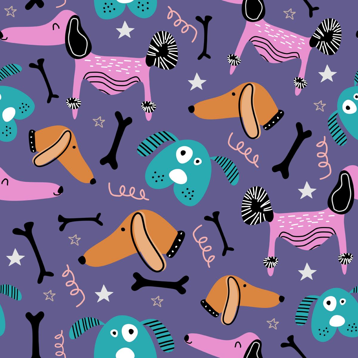 Tapeta Dziecięca KOLOROWE Pieski Gwiazdki Wzorki  nr. 5