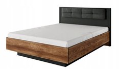 Łóżko 160x200 cm kasztan antracyt tapicerowany zagłówek z pojemnikiem na pościel w zestawie do sypialni 