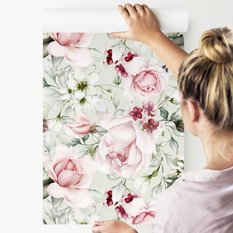 Tapeta Do Sypialni Różowe PEONIE Kwiaty Liście 3D  - Miniaturka zdjęcia nr 5