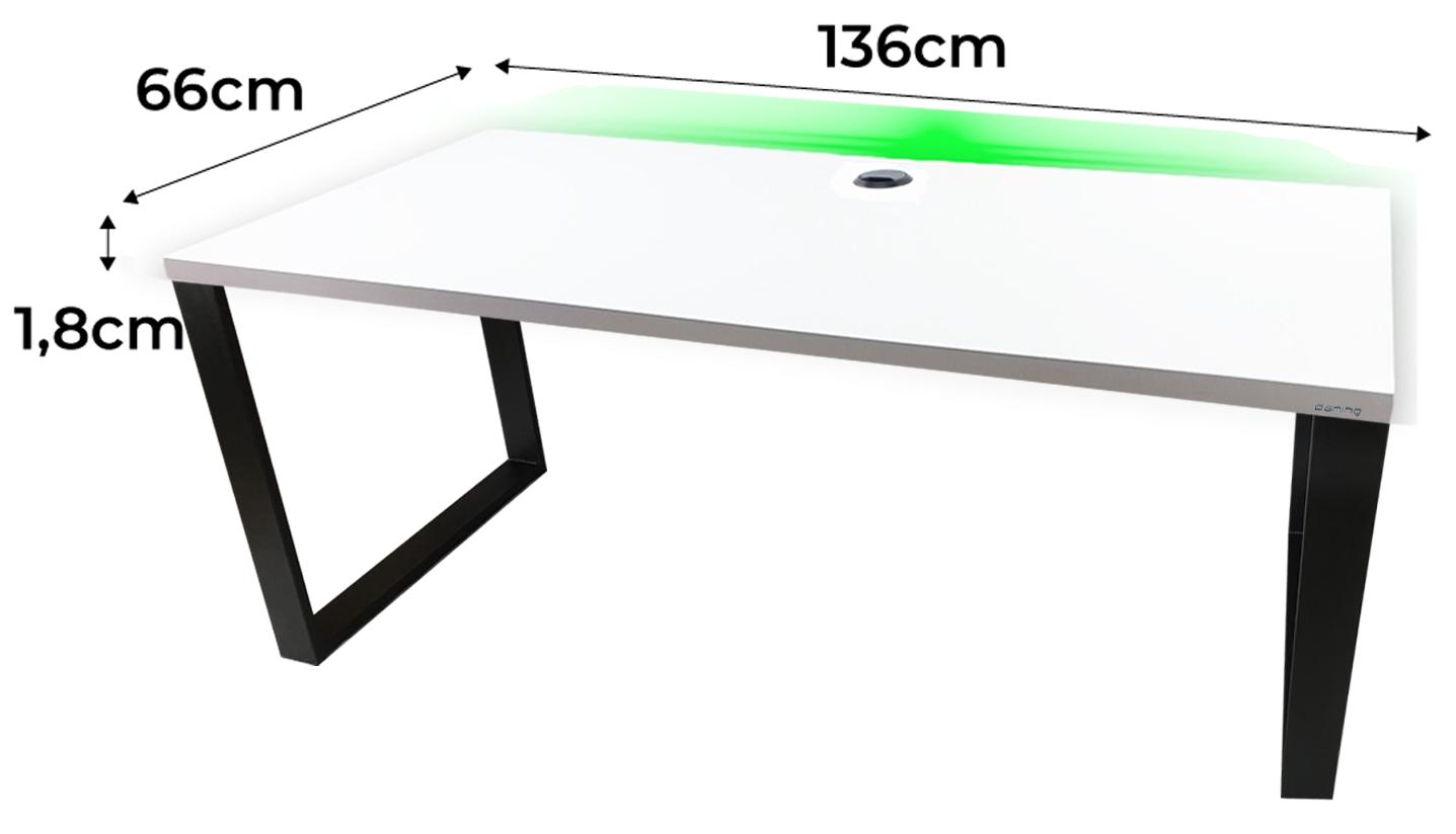 Biurko gamingowe model 2 Low 136x66x1.8 cm białe loftowe led przepust stabilne do pokoju gracza nr. 2