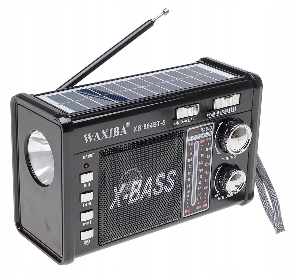 Radio przenośne 18 x 11 x 8 cm  z funkcją bluetooth    z latarką  ładowany solarnie czarne