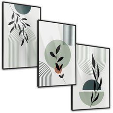 Zestaw 3X Plakat W Ramie Do Salonu Styl Boho Łuki Liście Natura 60x80cm - Miniaturka zdjęcia nr 2