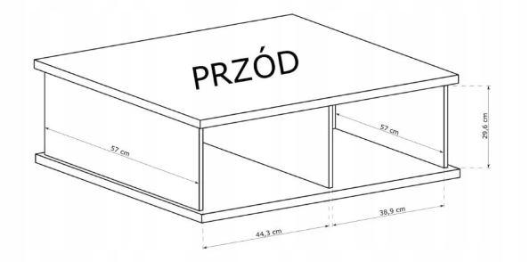 Stolik 46x90 cm dąb artisan/czarny kawowy z szufladą i półkami lamele metalowe nogi do salonu  nr. 8