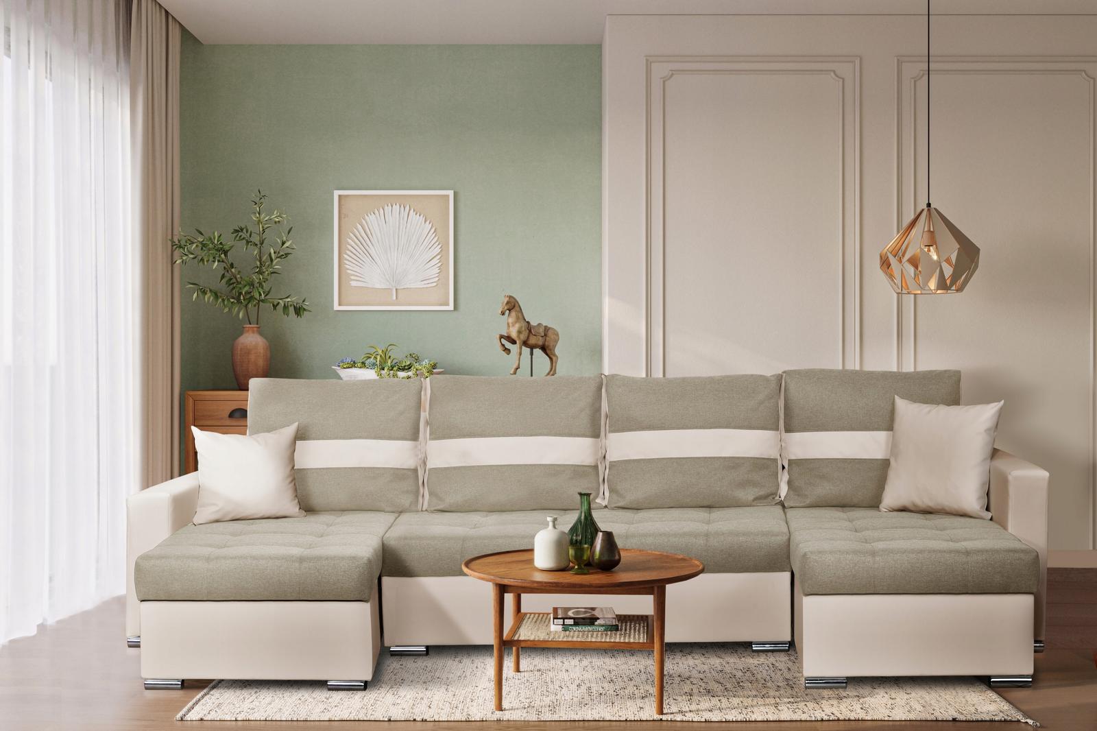 Narożnik Figo BIG 296x74x140 cm kształt U z funkcją spania i przechowywania do salonu Twist beżowy nr. 9