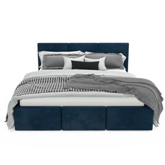 Łóżko tapicerowane 160x200x110 cm do sypialni podwójne z pojemnikiem automatycznym granatowy - Miniaturka zdjęcia nr 11
