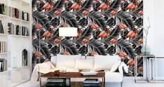 Tapeta Do Salonu Czarne EGZOTYCZNE Liście Flamingi 53x1000  - Miniaturka zdjęcia nr 6