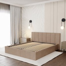 Łóżko tapicerowane 160x200 premium z pojemnikiem do sypialni beżowe wezgłowie 107 cm - Miniaturka zdjęcia nr 4