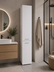 Szafka łazienkowa słupek LUBA I 174×30×30 cm z szafkami i półkami oraz koszem do łazienki biała - Miniaturka zdjęcia nr 3