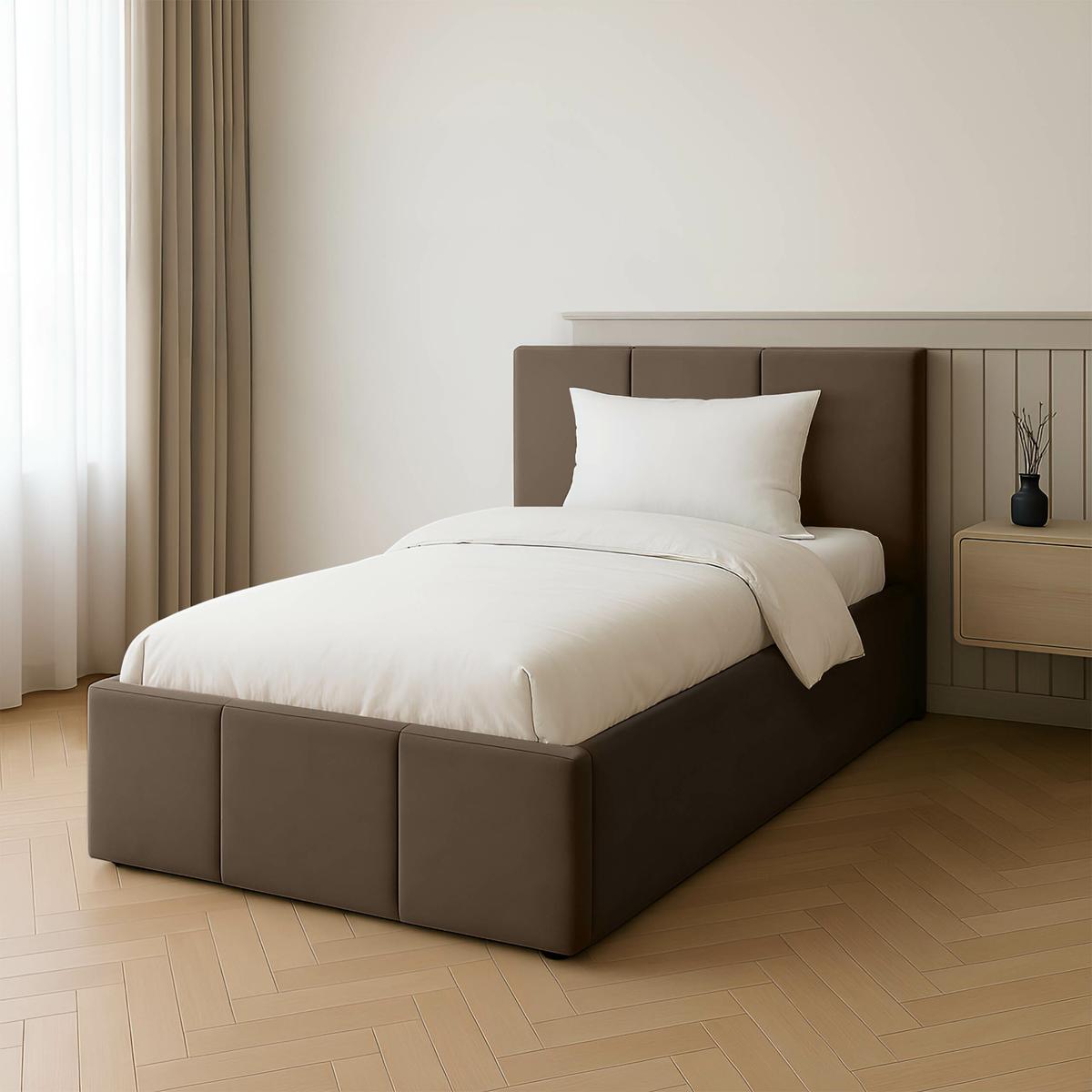 Łóżko Pojedyncze 90x200cm łóżko tapicerowane z pojemnikiem brązowe wezgłowie 88 cm nr. 3