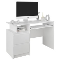 Biurko MODERN 114x50 cm białe z szafką z półką i szufladami do biura 