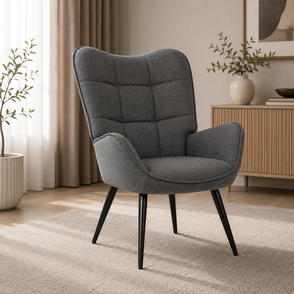 Fotel VIA tapicerowany wypoczynkowy 69x63x89 cm do salonu biura nogi czarne, ciemnoszary