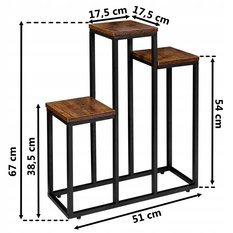 Kwietnik stojący AGRAS 51x67x17 cm stojak na kwiaty potrójny do salonu czarny postarzany dąb  - Miniaturka zdjęcia nr 3