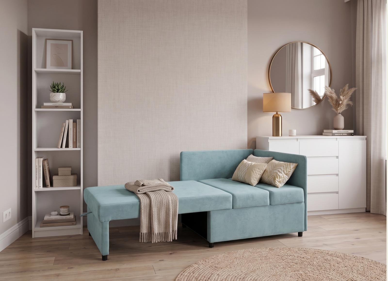 Łóżko dziecięce Viluś 106x75x80 sofa narożnik jednoosobowy do pokoju z funkcją spania i przechowywania dla dzieci miętowy nr. 4