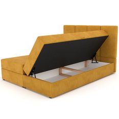 Łóżko kontynentalne 160x200x113 cm tapicerowane podwójne z materacem żółte - Miniaturka zdjęcia nr 11