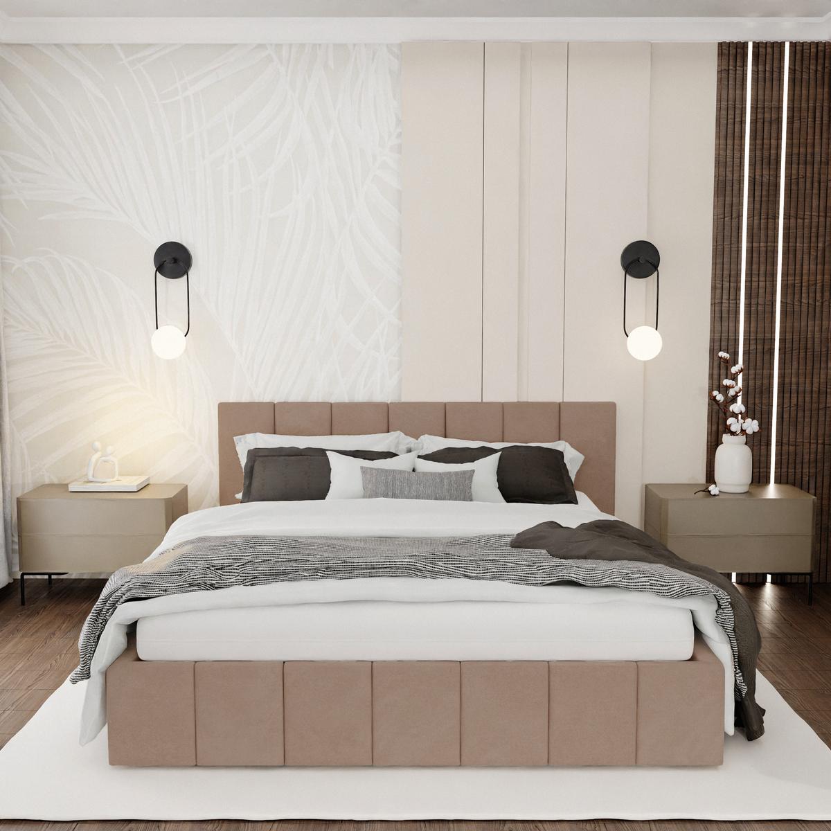 Łóżko tapicerowane 160x200 premium z pojemnikiem do sypialni beżowe wezgłowie 107 cm nr. 2