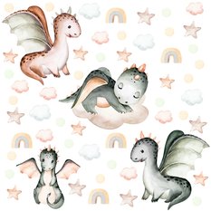 Naklejki Dla Dzieci DINOZAURY Zwierzęta Chmurki Gwiazdy ZESTAW - Miniaturka zdjęcia nr 1