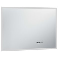  Lustro 100x60 cm do sypialni łazienki z LED czujnikiem dotyku i zegarem szklane aluminium srebrne  - Miniaturka zdjęcia nr 3