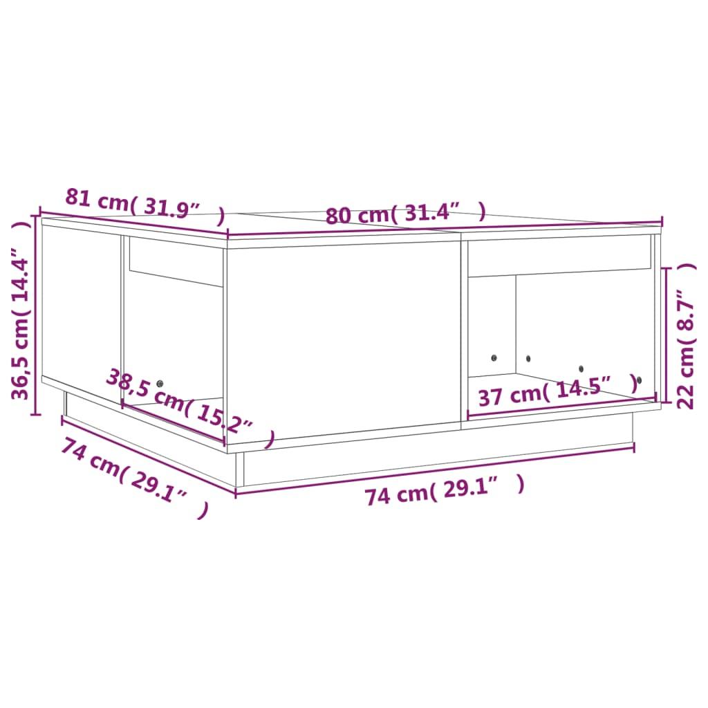 Stolik kawowy 80x81x36,5 cm z przestronnymi półkami lite drewno sosnowe miodowy brąz do salonu nr. 8