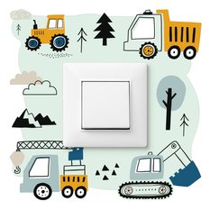 Naklejka Pod Kontakt Do Pokoju Dziecka Maszyny 20x20 Koparki Styl Skandynawski - Miniaturka zdjęcia nr 1