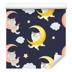 Tapeta księżyc koty chmury gwiazdy pokój dziecięcy