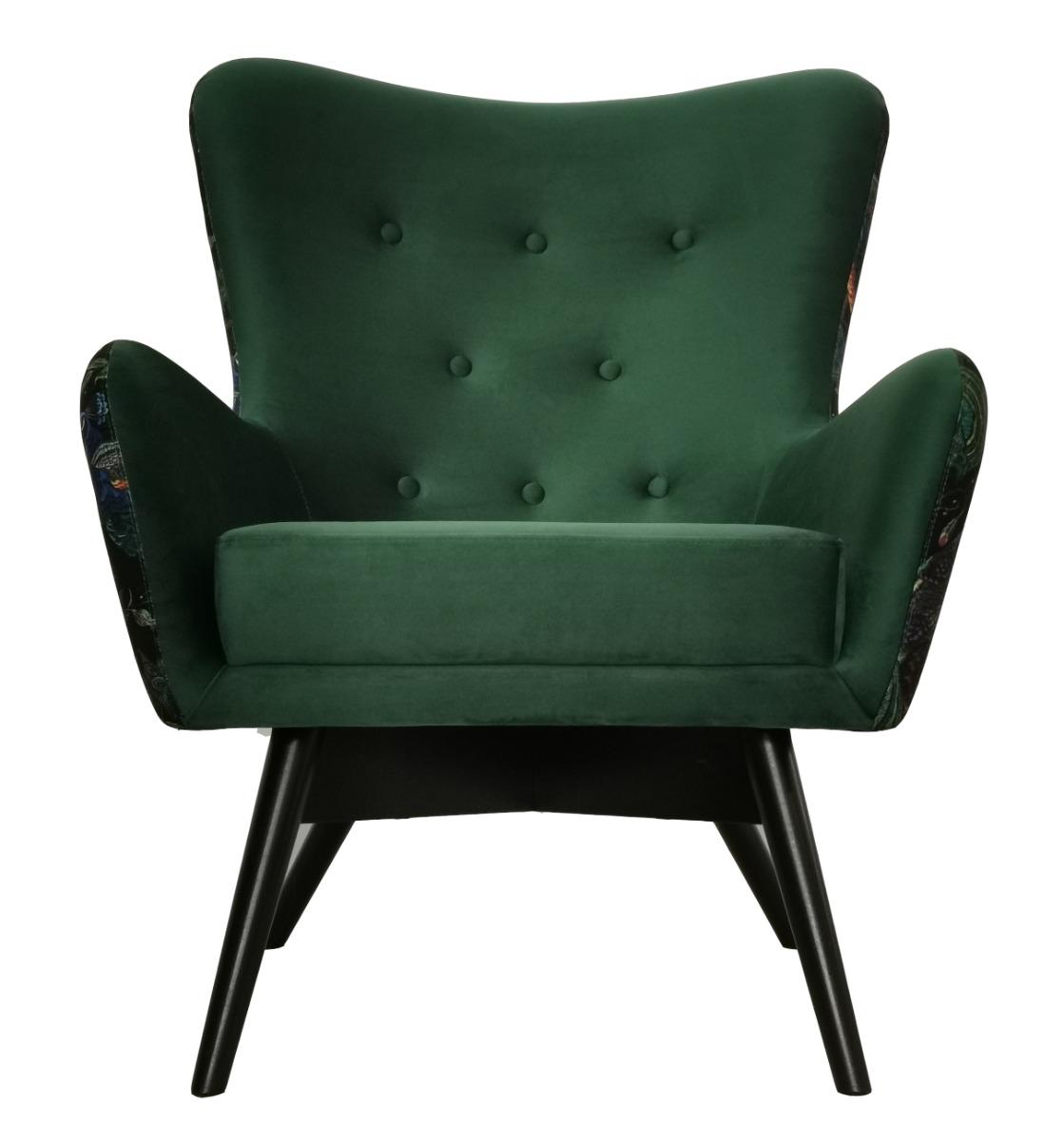 Fotel skandynawski GRANDE 80x93x80 cm zielony we wzory pawie do salonu nr. 2