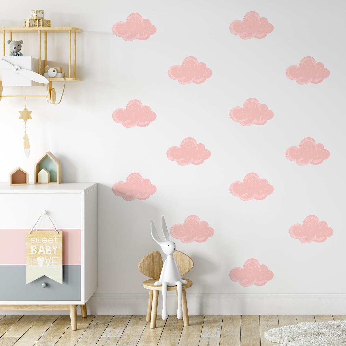 NAKLEJKA NA ŚCIANĘ DO POKOJU DZIECKA 120x60 RÓŻOWE CHMURKI nr. 3