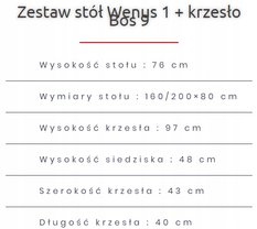 Zestaw do jadalni stół WENUS 160/200x80 cm rozkładany + 6 krzesła BOS szare siedzenie wenge - Miniaturka zdjęcia nr 4