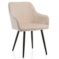 Krzesło TODI beżowe pikowane welurowe tapicerowane do jadalni lub salonu