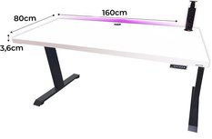 Biurko gamingowe elektryczne model 3 LOW 160x80x70-118 cm  regulowane nogi LED RGB pilot przepust USB białe - Miniaturka zdjęcia nr 2