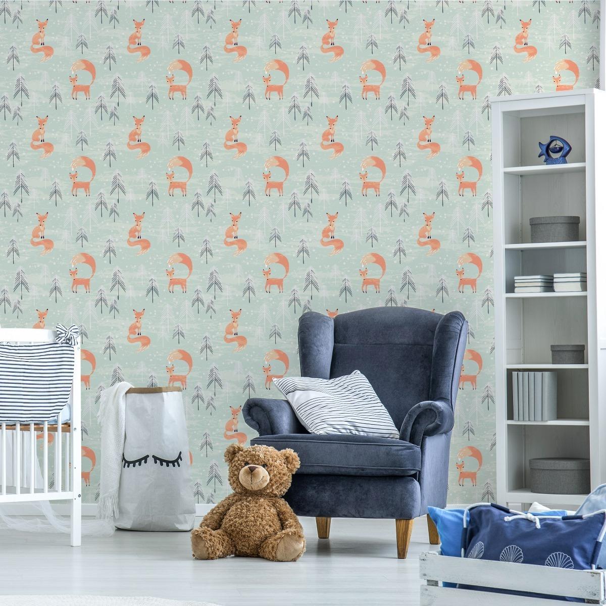 Tapeta Do Pokoju Dziecięcego LISY Las Drzewa Śnieg  nr. 3