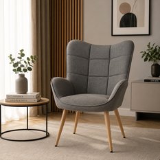 Fotel uszak tapicerowany wypoczynkowy 69x63x89 cm do salonu biura nogi dąb, szary - Miniaturka zdjęcia nr 1