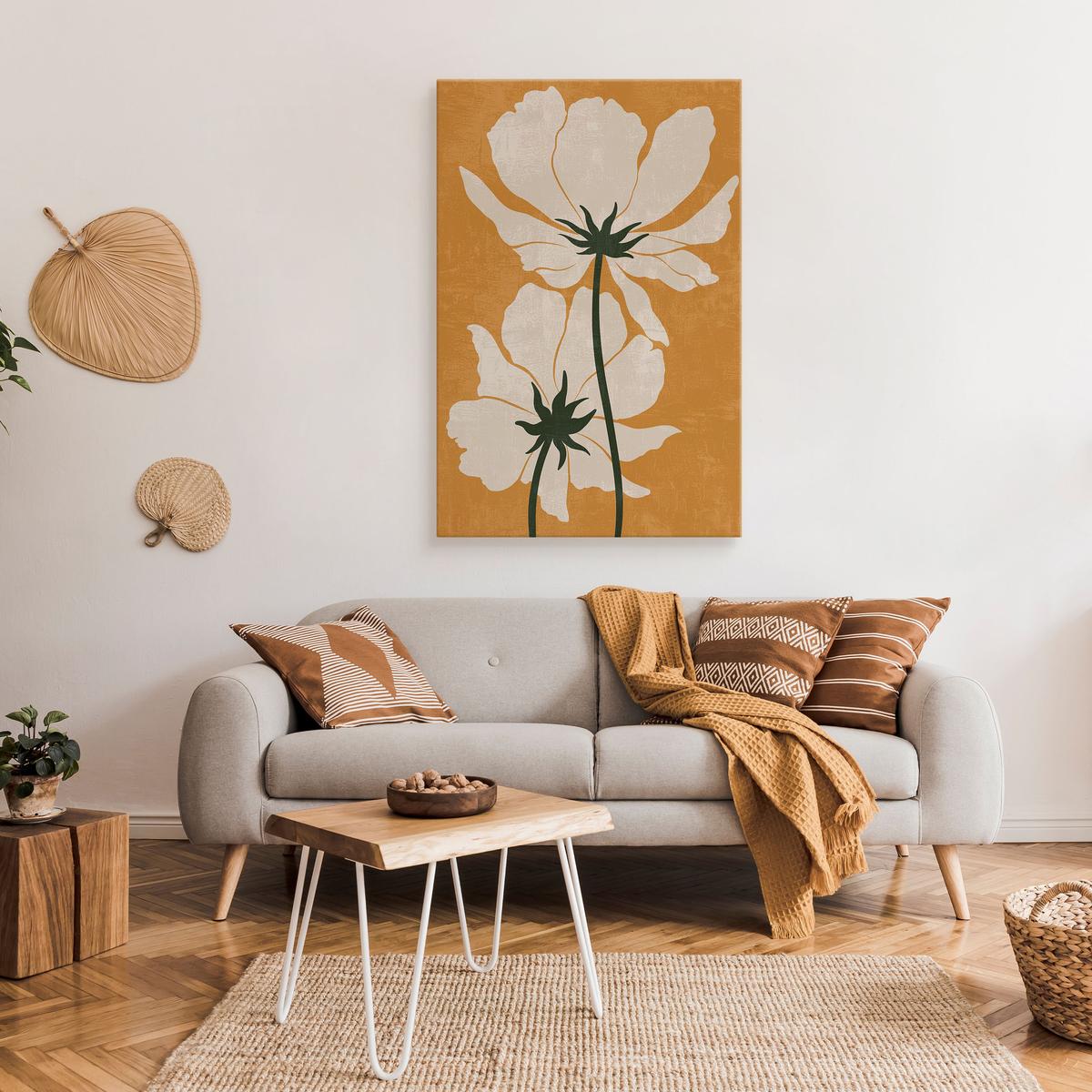 Obraz Do Salonu Białe Kwiaty Liście Natura Styl Boho Minimalizm 80x120cm nr. 3