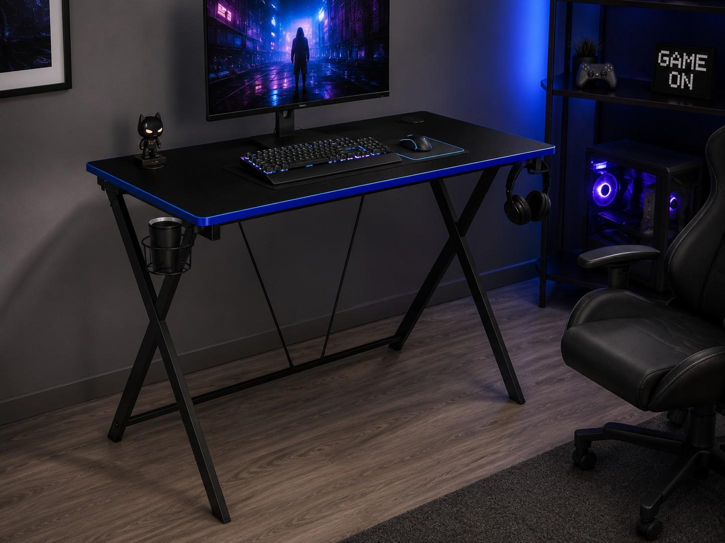 Biurko gamer gamingowe VEKTOR 80x50x75 cm czarne z uchwytem na kubek i słuchawki nr. 8