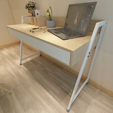 Biurko nowoczesne 124 cm z szufladami przegrodami jasny dąb loft premium  - Miniaturka zdjęcia nr 10