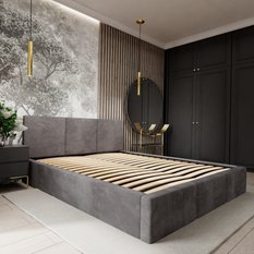 Łóżko tapicerowane do sypialni 180x200x100 cm podwójne z pojemnikiem modne grafitowe - Miniaturka zdjęcia nr 8