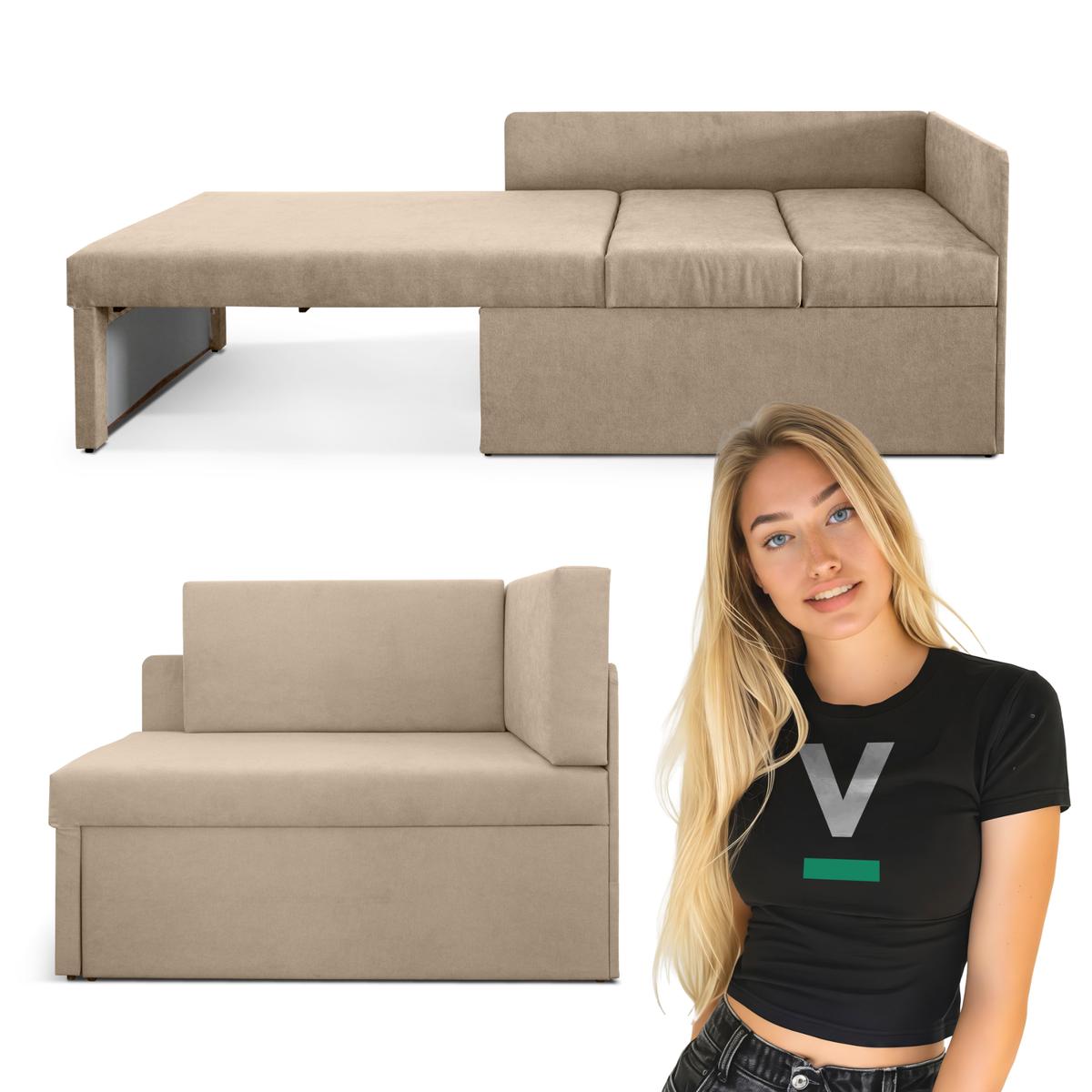 Sofa rozkładana dziecięca Viluś 108x81x78 cm narożnik jednoosobowy do pokoju z funkcją spania i przechowywania dla dzieci beżowy nr. 4