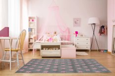 Dywan dziecięcy Star-Field Grey/Pink 160x220 cm do pokoju dziecięcego szary w gwiazdki