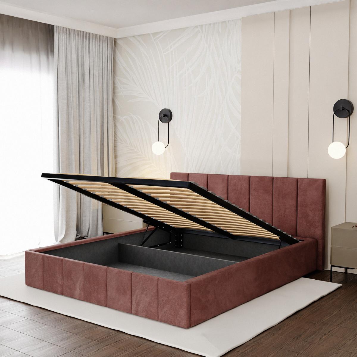 Łóżko tapicerowane 160x200 premium z pojemnikiem do sypialni brudny róż wezgłowie 107 cm nr. 6