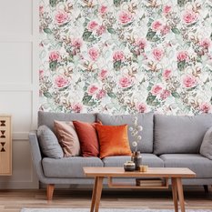 Tapeta Róże i Liście Eukaliptusa Malowane Akwarelą  53x1000  - Miniaturka zdjęcia nr 5