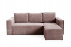 Narożnik CORDA 248x150x93 cm z funkcją spania automatem i pojemnikiem sztruks różowy do salonu - Miniaturka zdjęcia nr 1