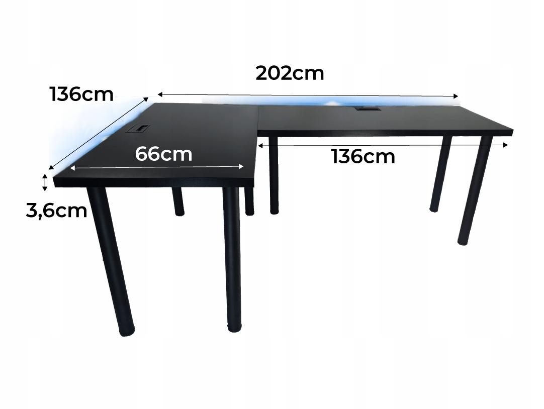 Biurko gamingowe model 2 Top 202x75x66 cm czarne narożne czarne przepust do pokoju gracza nr. 3