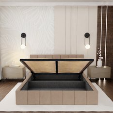 Łóżko tapicerowane 140x200 premium z pojemnikiem do sypialni beżowe wezgłowie 107 cm - Miniaturka zdjęcia nr 7
