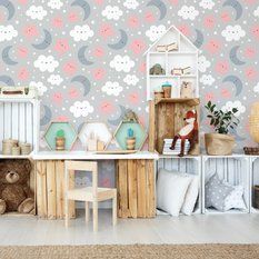 Tapeta dla dzieci – Uśmiechnięte chmurki i gwiazdki  - Miniaturka zdjęcia nr 4