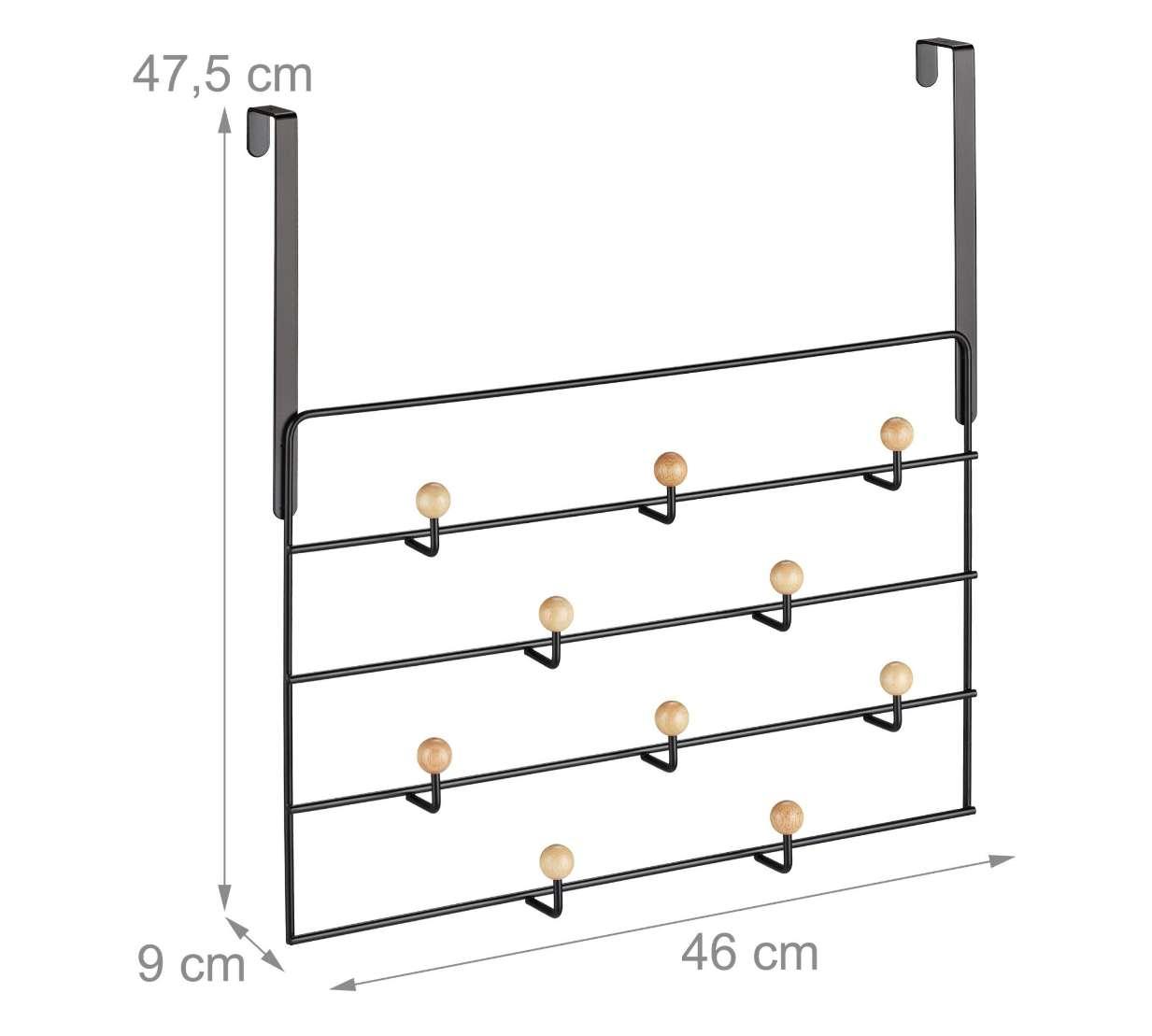 Czarny wieszak na drzwi z 10 haczykami