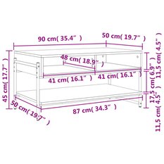 Stolik kawowy 90x50x45 cm z dwoma półkami i metalową ramą  czarny do salonu - Miniaturka zdjęcia nr 10