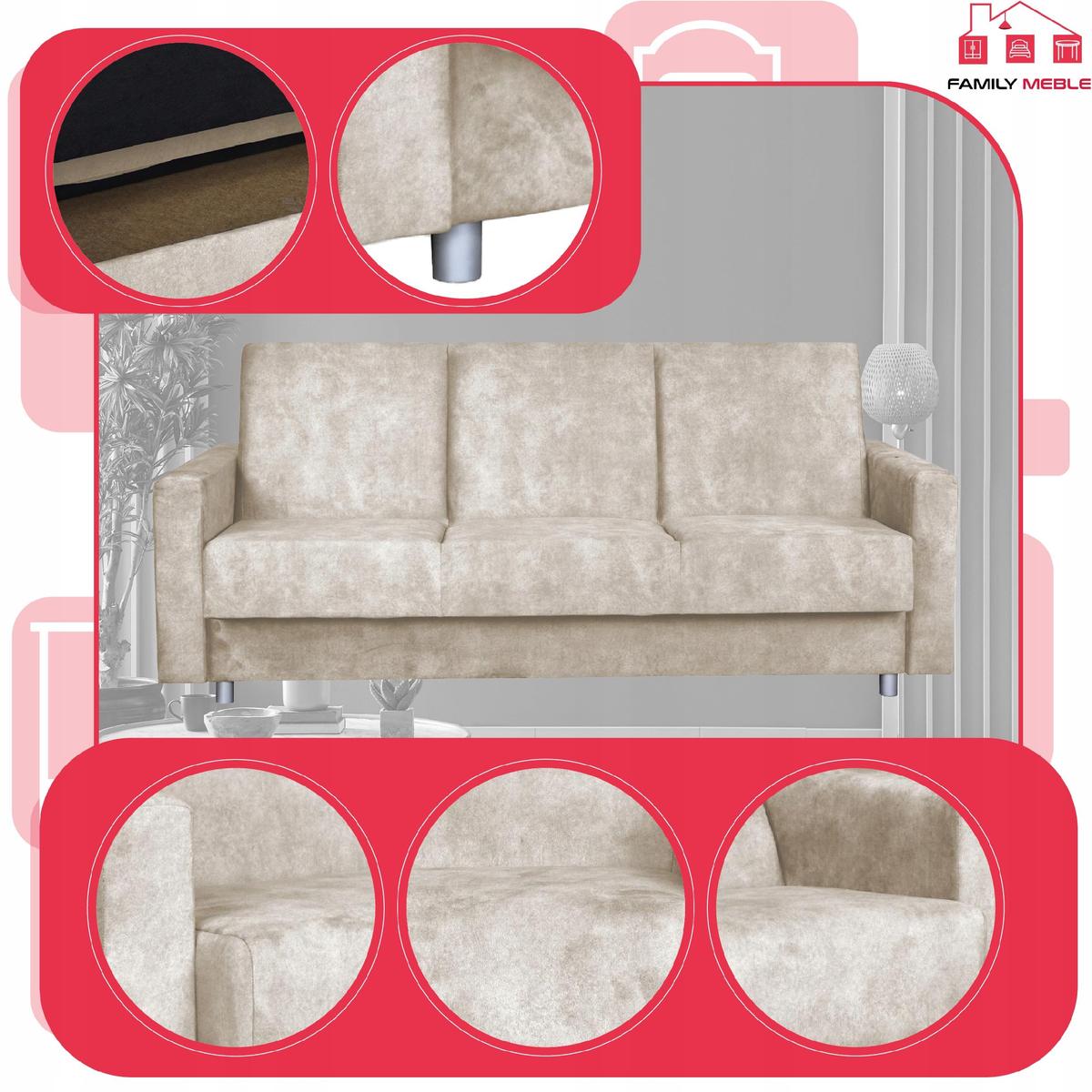 Zestaw wypoczynkowy wersalka fotele kremowy beżowy nr. 4