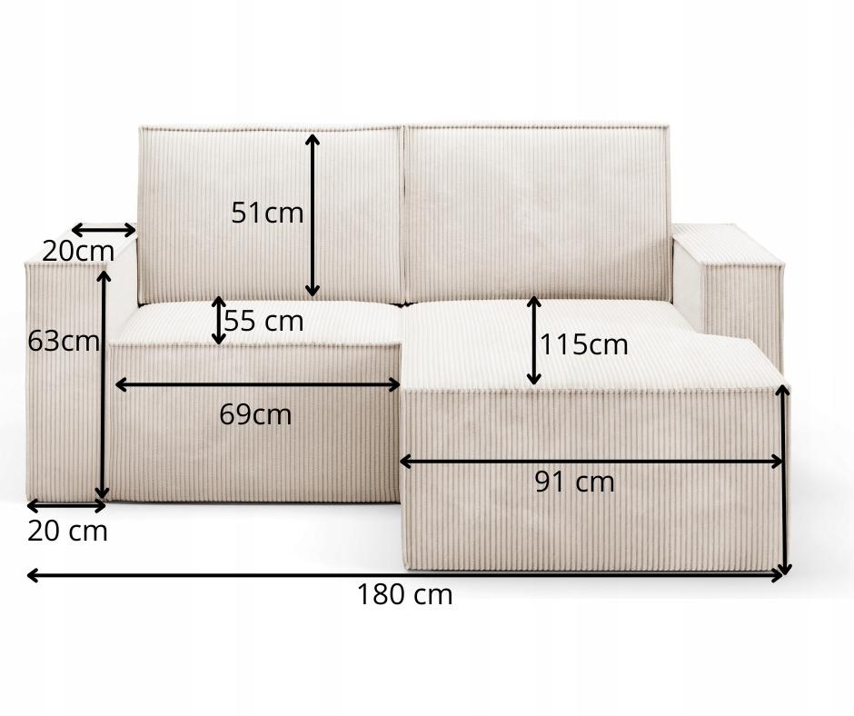 Narożnik PORTO II 180x151x93 cm sztruks kremowy do salonu nr. 12