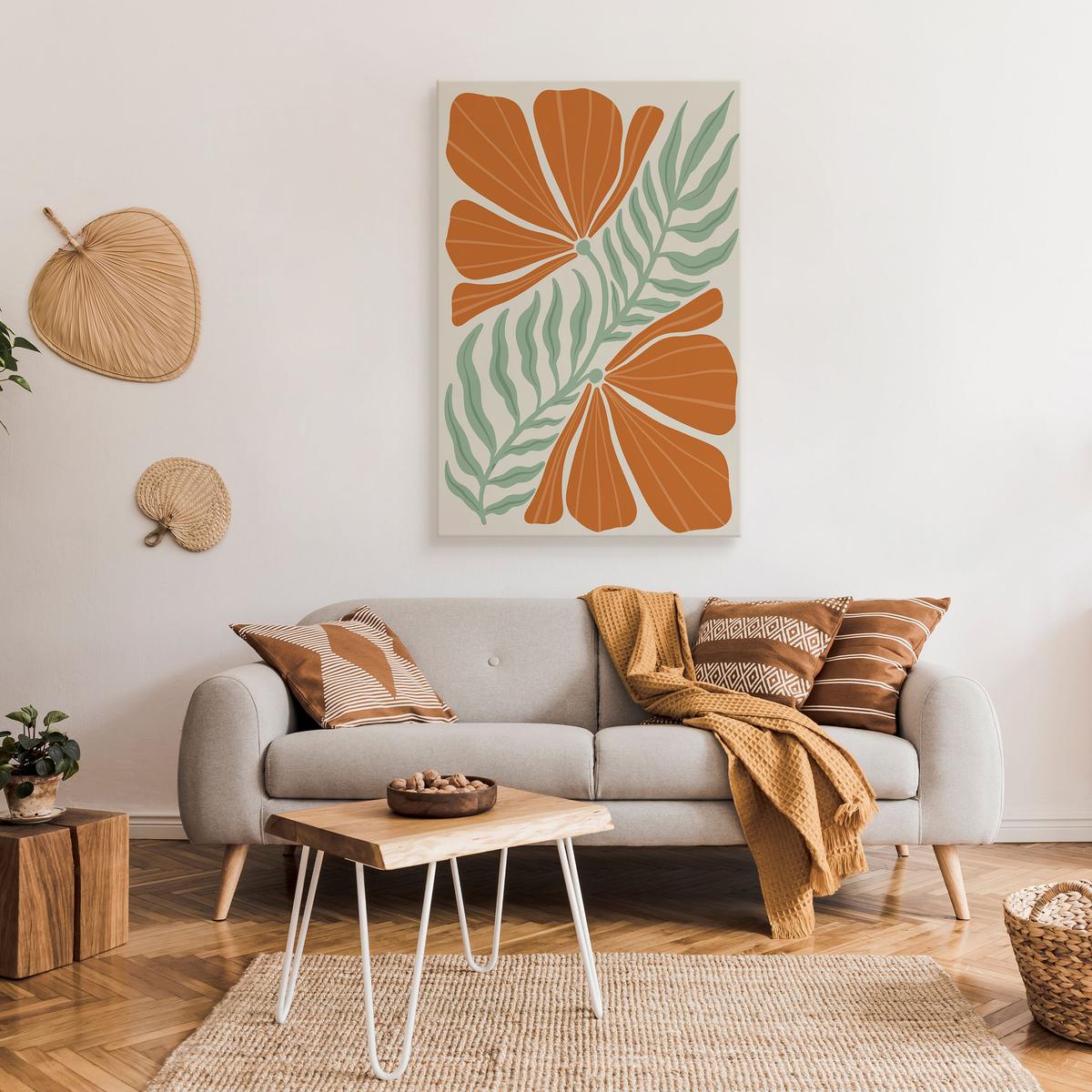 Obraz Do Salonu Pomarańczowe Kwiaty Liście Styl Boho Natura 80x120cm nr. 3