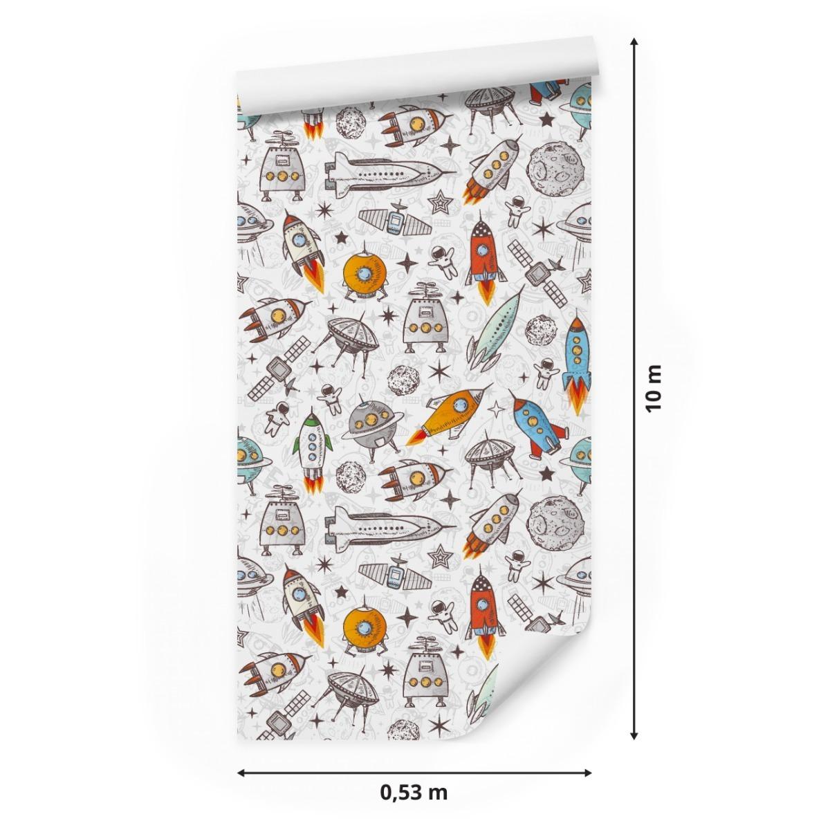 Tapeta W Rolce RAKIETY Satelity Astronauci Szkic  nr. 2